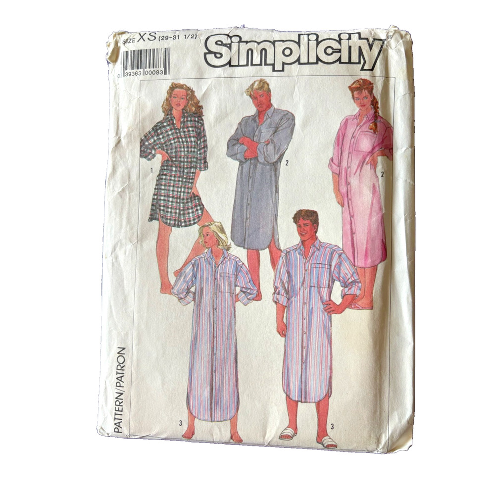 SIMPLICITY Sewing Pattern 7818 Men's‎ Women Pajamas Night Shirt XS 29-31.5 FF